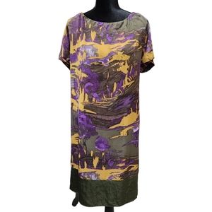 NWT Simply Vera Wang Silky Boho Dress Green Purple Blouson Short Sleeve XL